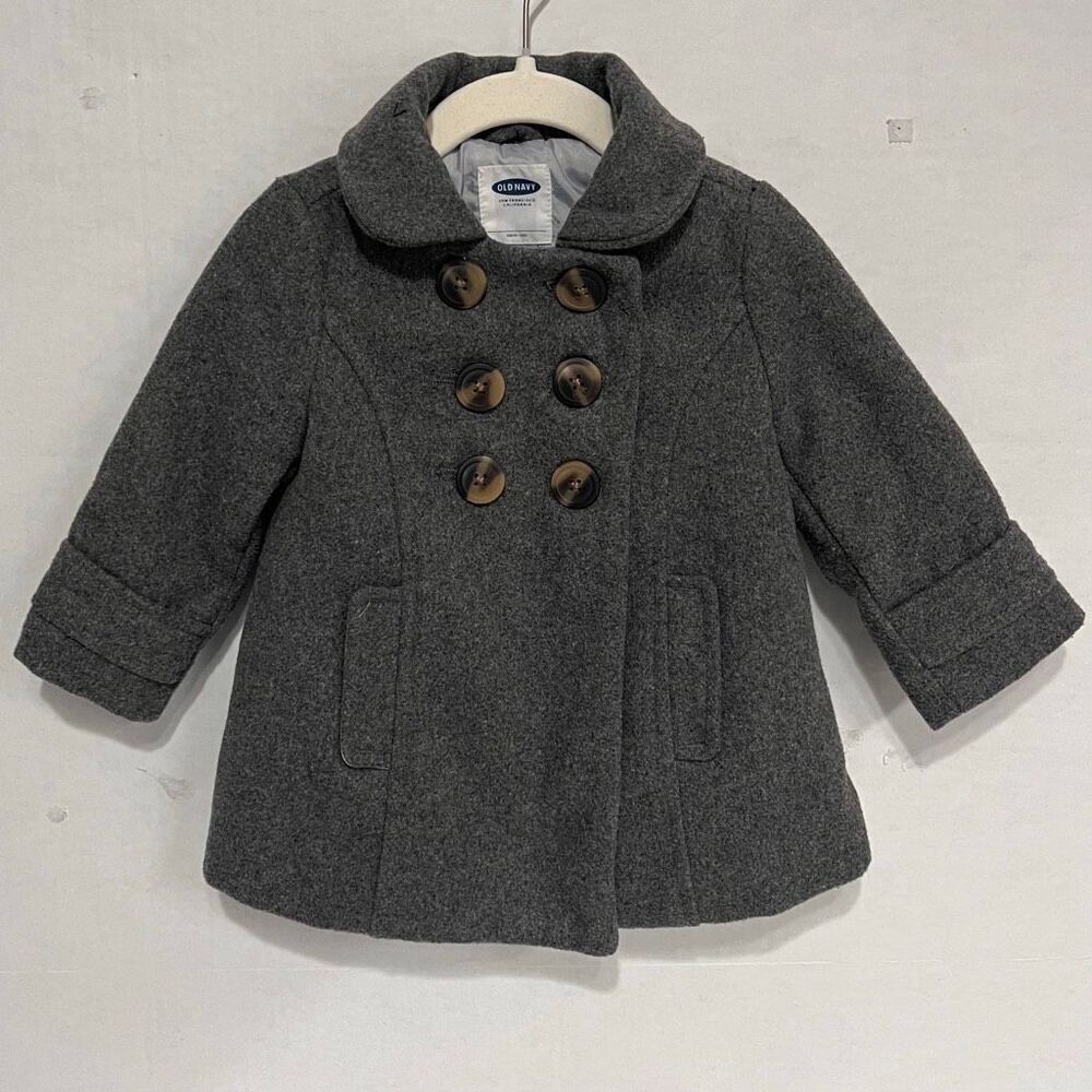 Old Navy Wool Blend Gray Peacoat Girls Size 12-18 Months